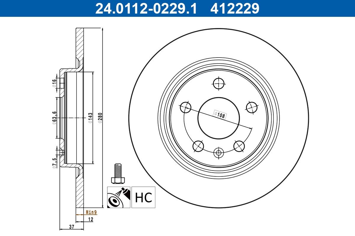 ATE Brake Pad Set, disc brake 12129002 - ATE