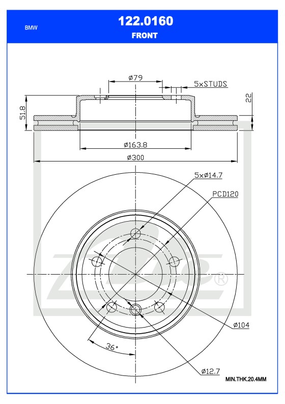 ATE Brake Pad Set, disc brake 12217160 - ATE