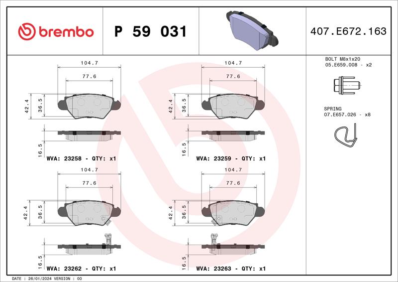 set placute frana,frana disc - BREMBO