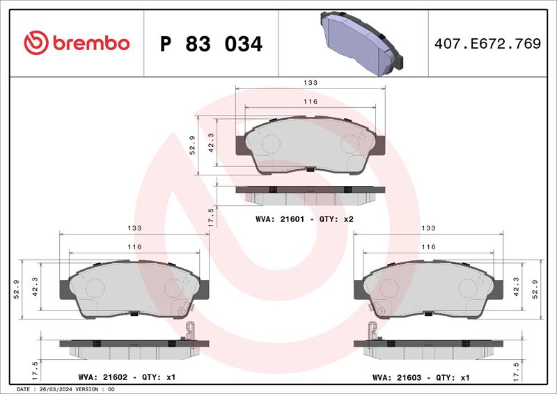 set placute frana,frana disc - BREMBO