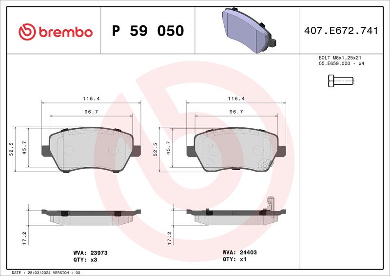 set placute frana,frana disc - BREMBO