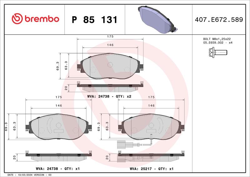 set placute frana,frana disc - BREMBO