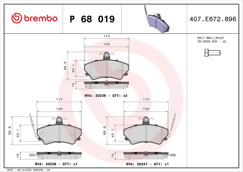 set placute frana,frana disc - BREMBO