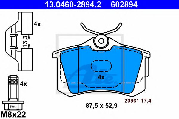 ATE Brake Pad Set, disc brake 10122766 - ATE