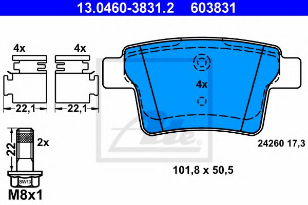 ATE Brake Pad Set, disc brake 10122859 - ATE