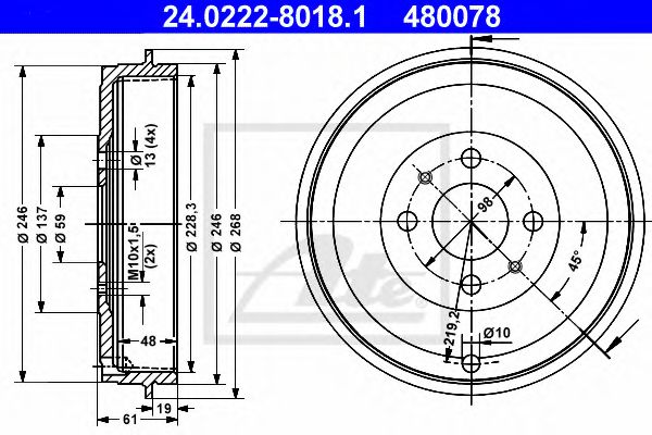 ATE Brake Drum 10124591 - ATE