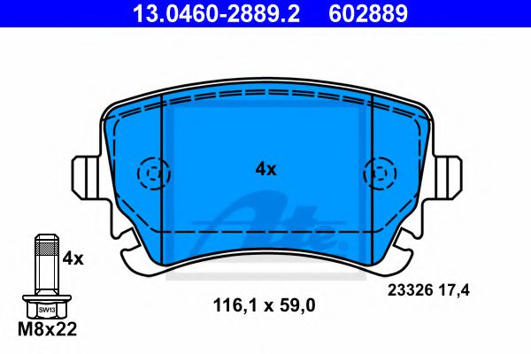 ATE Brake Pad Set, disc brake 10122761 - ATE