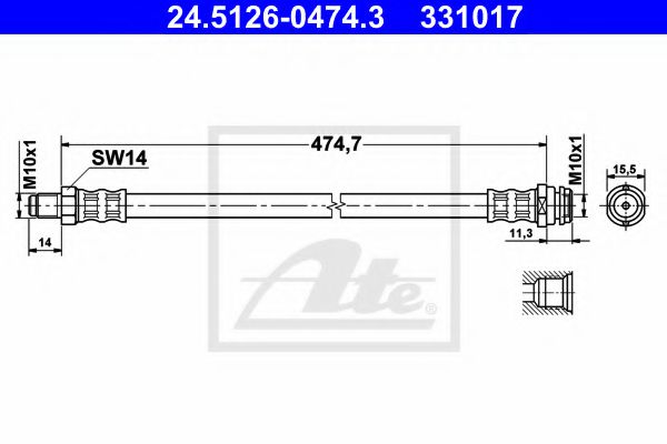 ATE Brake Hose 10330556 - ATE