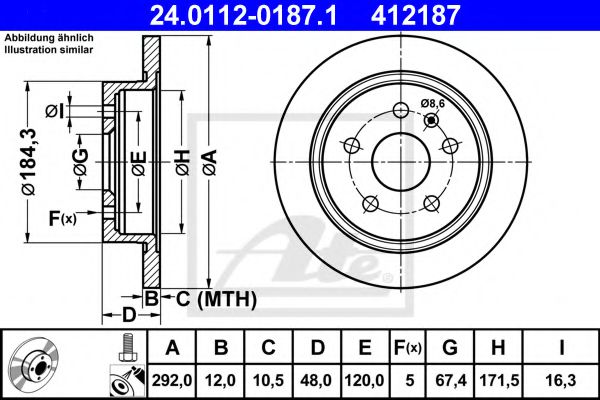 ATE Brake Disc 10393423 - ATE