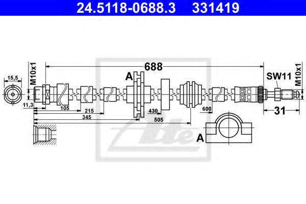 ATE Brake Hose 11524443 - ATE