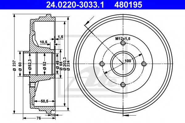 ATE Brake Drum 10124575 - ATE