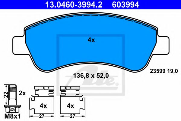 ATE Brake Pad Set, disc brake 10122930 - ATE