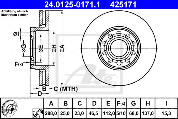 ATE Brake Disc 10124288 - ATE