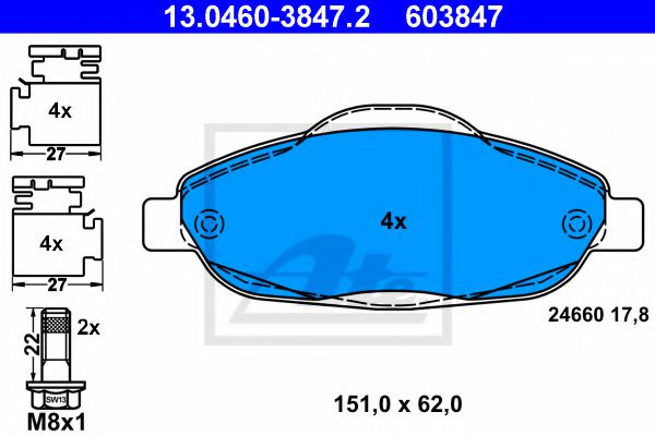 ATE Brake Pad Set, disc brake 4600801 - ATE