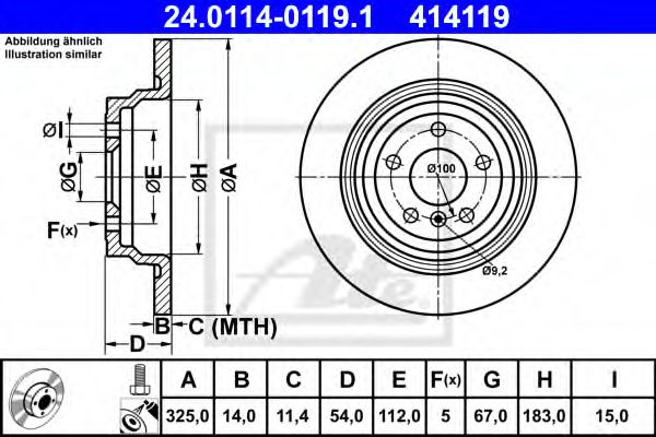 ATE Brake Disc 11604326 - ATE